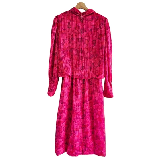Vintage Umba for Parnes Feinstein Pink Floral Iconic 70s Dress, Size Medium - Picture 2 of 14
